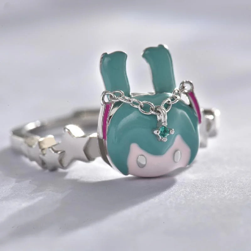 Hatsune Miku Jewelry Set – Adjustable Ring & Earrings
