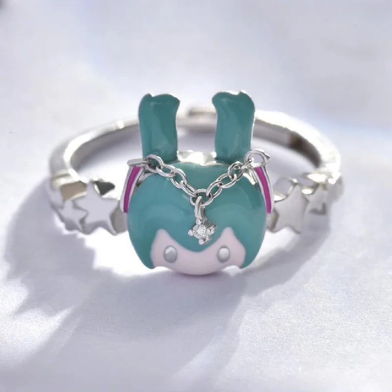 Hatsune Miku Jewelry Set – Adjustable Ring & Earrings