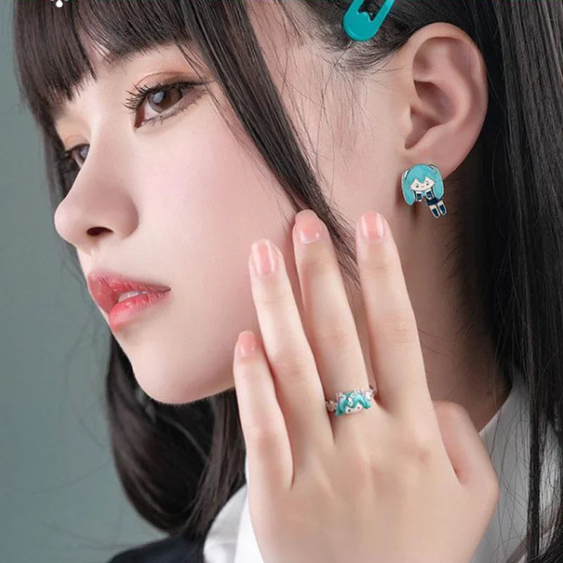 Hatsune Miku Jewelry Set – Adjustable Ring & Earrings